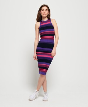 Superdry Knitted Stripe Midi Női Ruhák Rózsaszín/Lila/Csíkok | BEADI1495